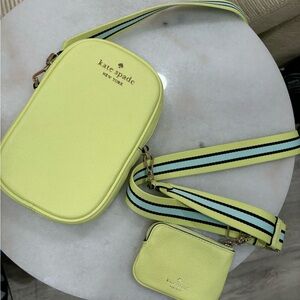 Kate Spade bright green crossbody bag and card holder